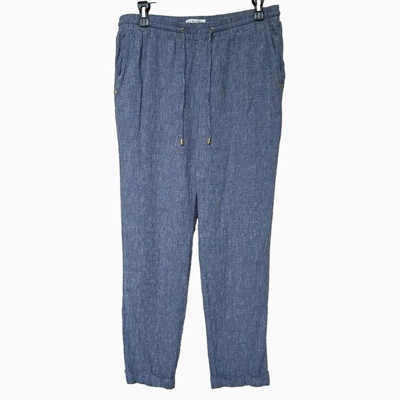 Linen Blend Ellen Tracy Pants Womens Med Blue Coastal Pull On Drawstring - Picture 1 of 8
